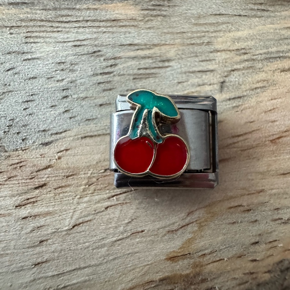 Classic Cherry Enamel Charm – Italian Stainless Steel Link